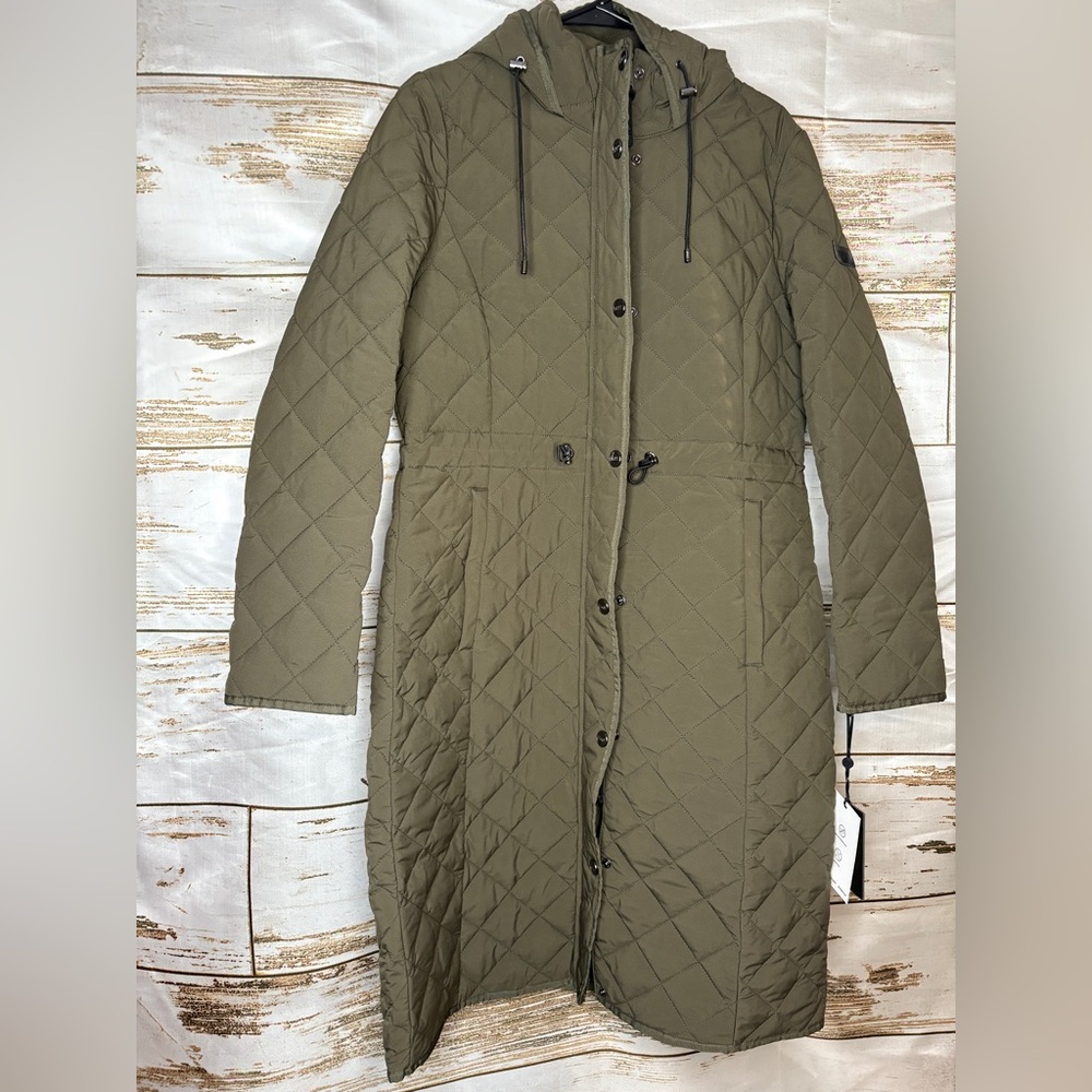DKNY Olive Green Quilt Jacket with cinch waist